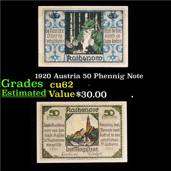 1920 Austria 50 Phennig Note Grades Select CU