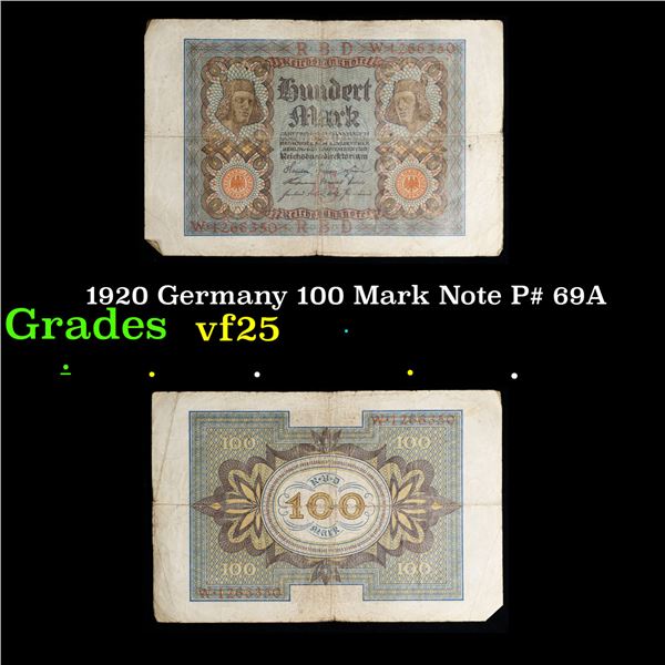 1920 Germany 100 Mark Note P# 69A Grades vf+