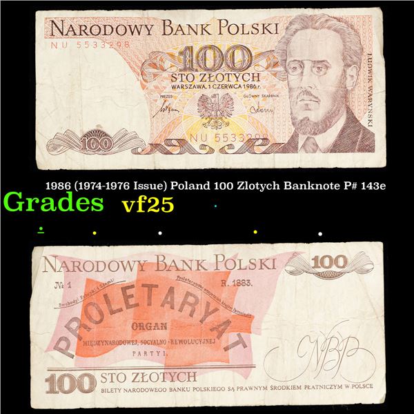 1986 (1974-1976 Issue) Poland 100 Zlotych Banknote P# 143e Grades vf+