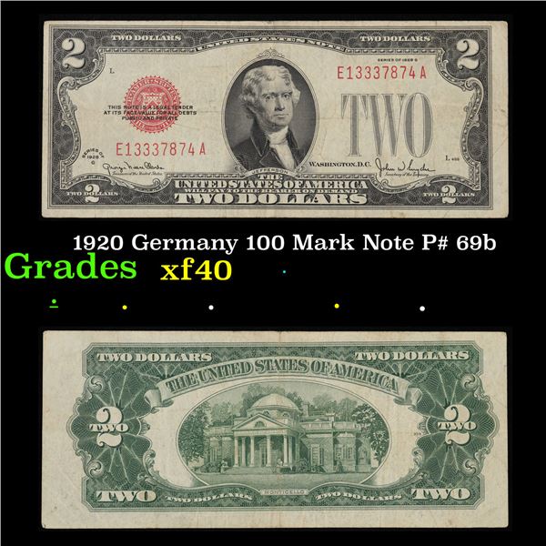 1928G $2 Red Seal United States Note Fr-1508 Grades vf++