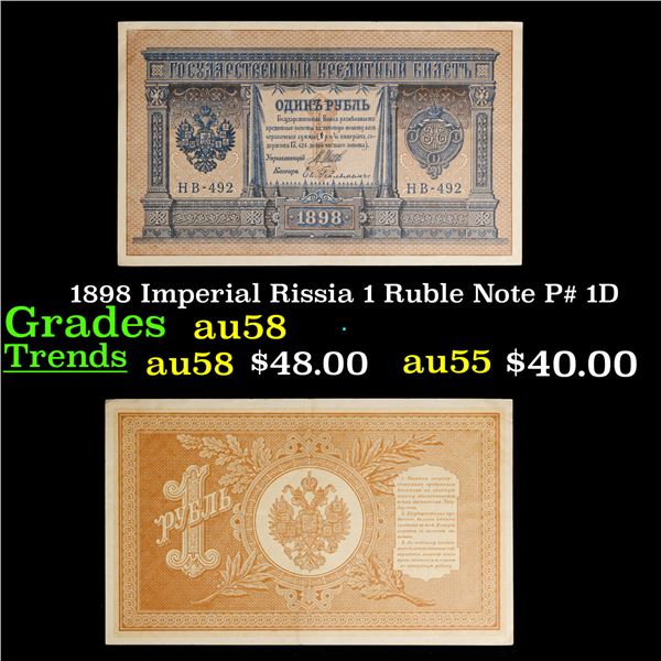 1898 Imperial Rissia 1 Ruble Note P# 1D Grades Choice AU/BU Slider