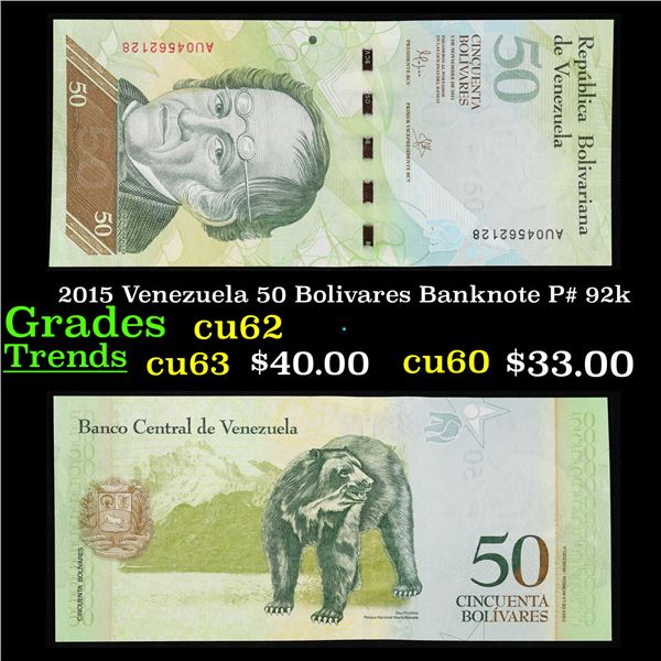 2015 Venezuela 50 Bolivares Banknote P# 92k Grades Select CU