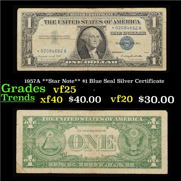 1957A **Star Note** $1 Blue Seal Silver Certificate  Grades vf+