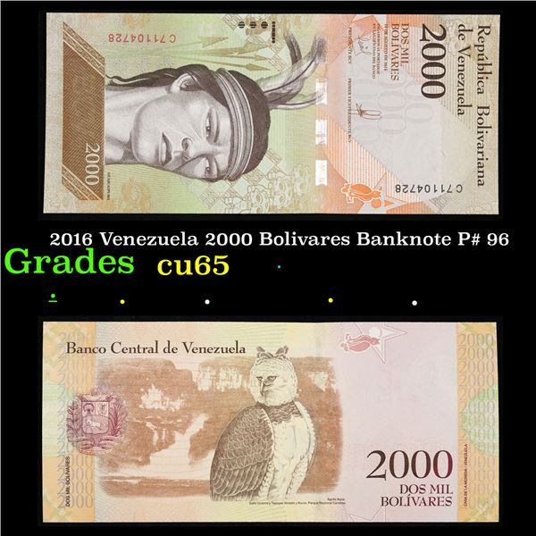2016 Venezuela 2000 Bolivares Banknote P# 96 Grades Gem CU