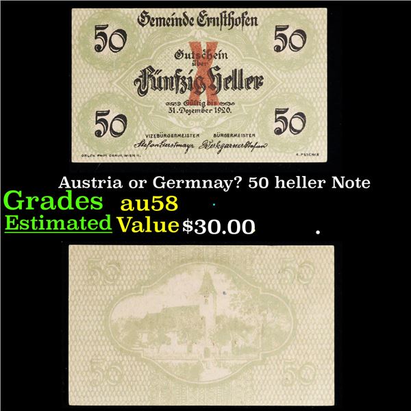 Austria or Germnay? 50 heller Note Grades Choice AU/BU Slider