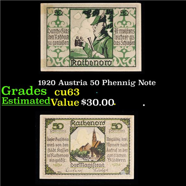 1920 Austria 50 Phennig Note Grades Select CU