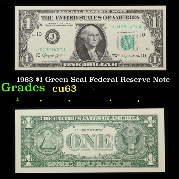 1963 $1 Green Seal Federal Reserve Note Grades Select CU