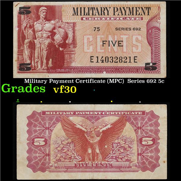 Military Payment Certificate (MPC)  Series 692 5c Grades vf++
