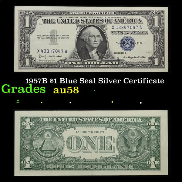 1957B $1 Blue Seal Silver Certificate Grades Choice AU/BU Slider