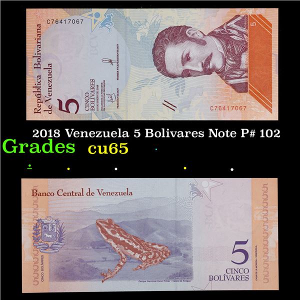 2018 Venezuela 5 Bolivares Note P# 102 Grades Gem CU