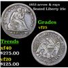 Image 1 : 1853 arrow & rays Seated Liberty Quarter 25c Grades vf+