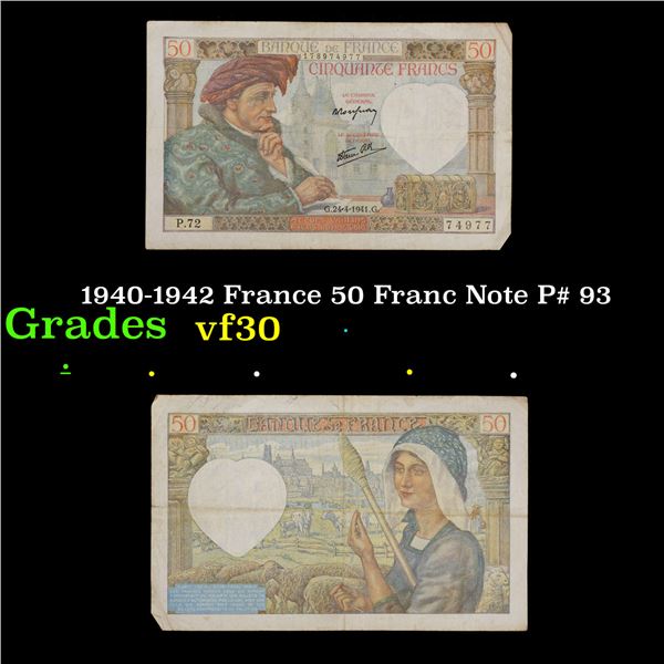 1940-1942 France 50 Franc Note P# 93 Grades vf++