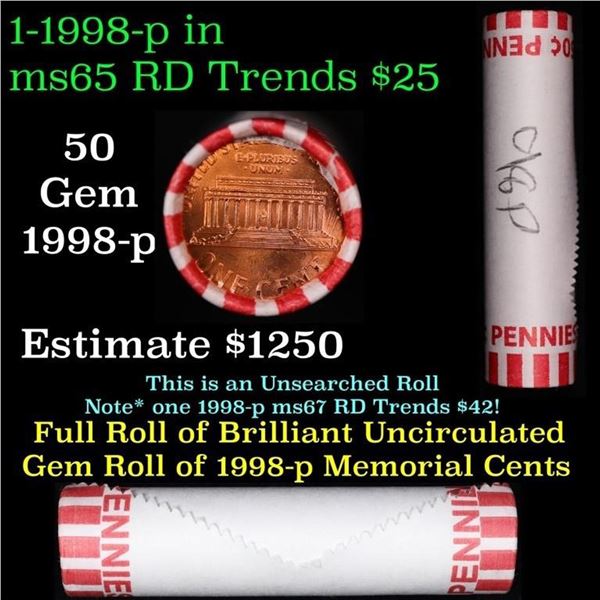 Shotgun Lincoln 1c roll, 1998-p 50 pcs Bank Wrapper.