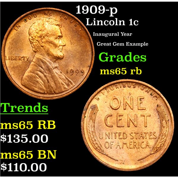 1909-p Lincoln Cent 1c Grades GEM Unc RB