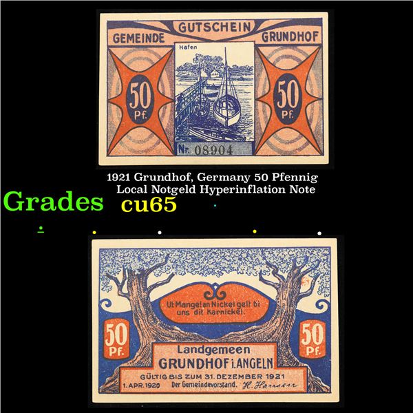 1921 Grundhof, Germany 50 Pfennig  Local Notgeld Hyperinflation Note Grades Gem CU