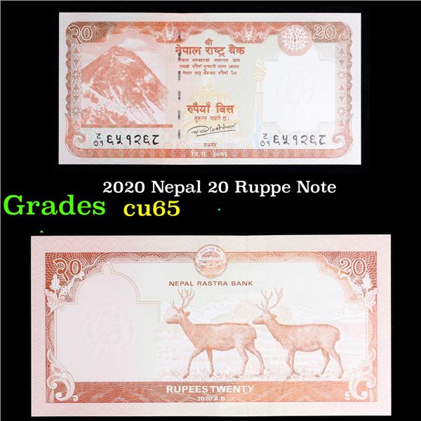 2020 Nepal 20 Ruppe Note Grades Gem CU