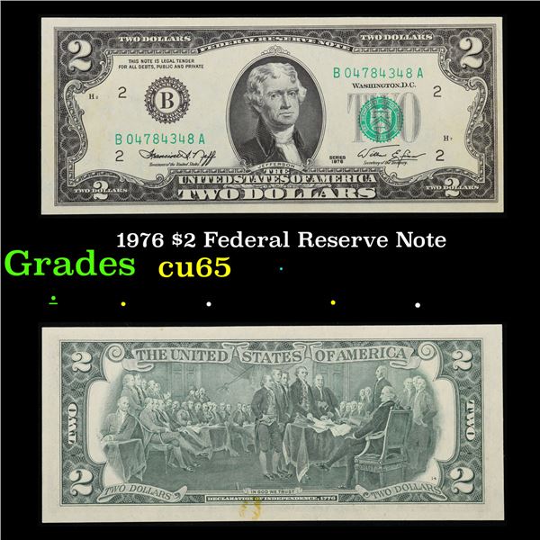 1976 $2 Federal Reserve Note Grades Gem CU