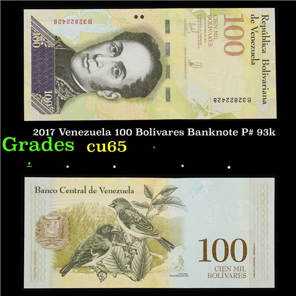 2017 Venezuela 100 Bolivares Banknote P# 93k Grades Gem CU