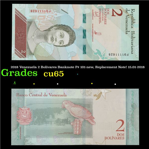 2018 Venezuela 2 Bolivares Banknote P# 101-new, Replacement Note! 15.01-2018 Grades Gem CU