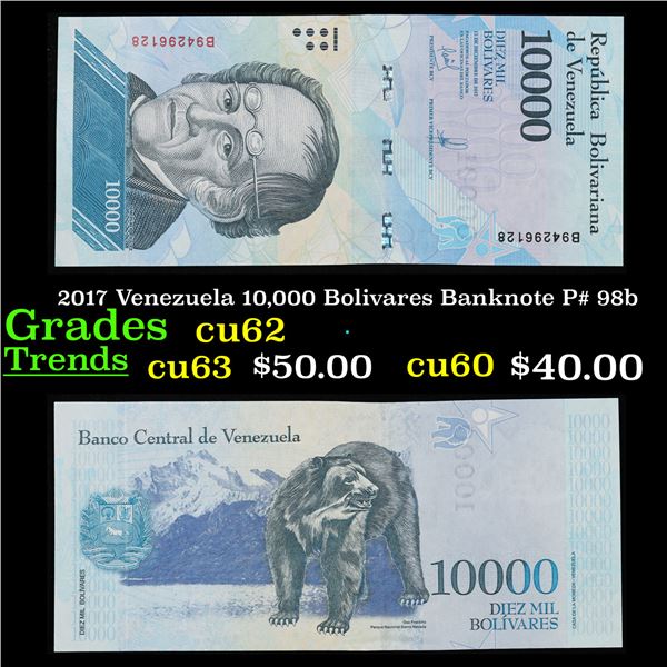 2017 Venezuela 10,000 Bolivares Banknote P# 98b Grades Select CU