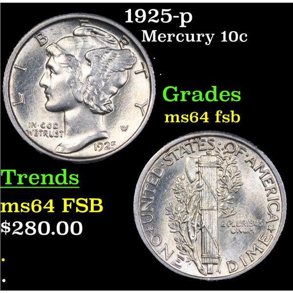 1925-p Mercury Dime 10c Grades Choice Unc FSB