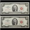 Image 2 : 2x Consecutive 1963A $2 Red Seal United States Notes, All CU! Grades Brilliant Uncirculated