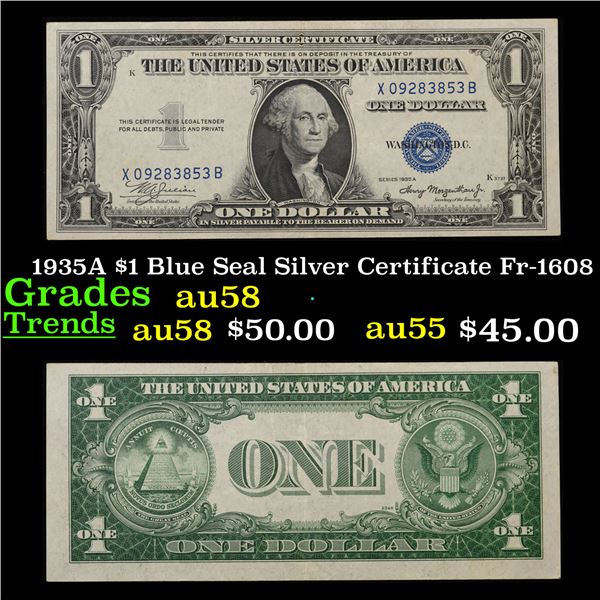 1935A $1 Blue Seal Silver Certificate Fr-1608 Grades Choice AU/BU Slider