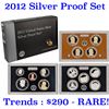 Image 1 : 2012 US Mint Silver Proof Set; Hard to get, low mintage 14 pcs – about 1 ½ ounces of pure silver.