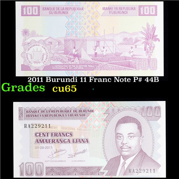 2011 Burundi 11 Franc Note P# 44B Grades Gem CU