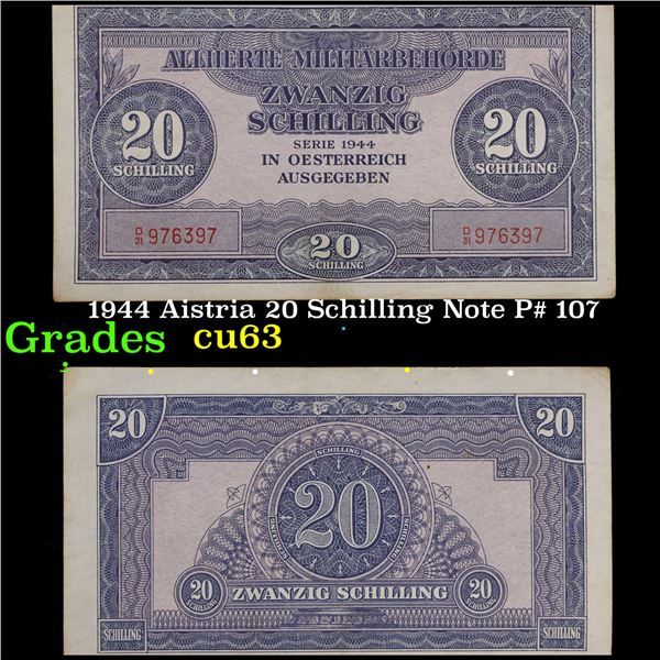 1944 Aistria 20 Schilling Note P# 107 Grades Select CU