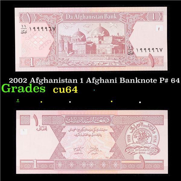 2002 Afghanistan 1 Afghani Banknote P# 64 Grades Choice CU