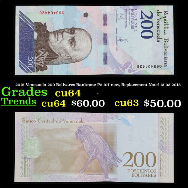 2018 Venezuela 200 Bolivares Banknote P# 107-new, Replacement Note! 13-03-2018 Grades Choice CU