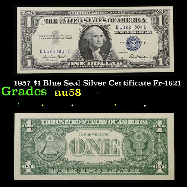 1957 $1 Blue Seal Silver Certificate Fr-1621 Grades Choice AU/BU Slider