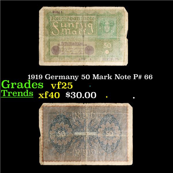 1919 Germany 50 Mark Note P# 66 Grades vf+