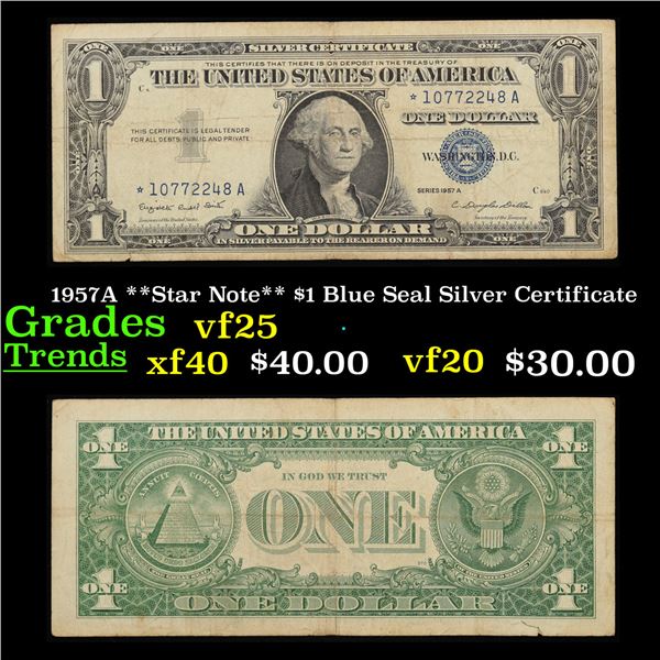 1957A **Star Note** $1 Blue Seal Silver Certificate  Grades vf+
