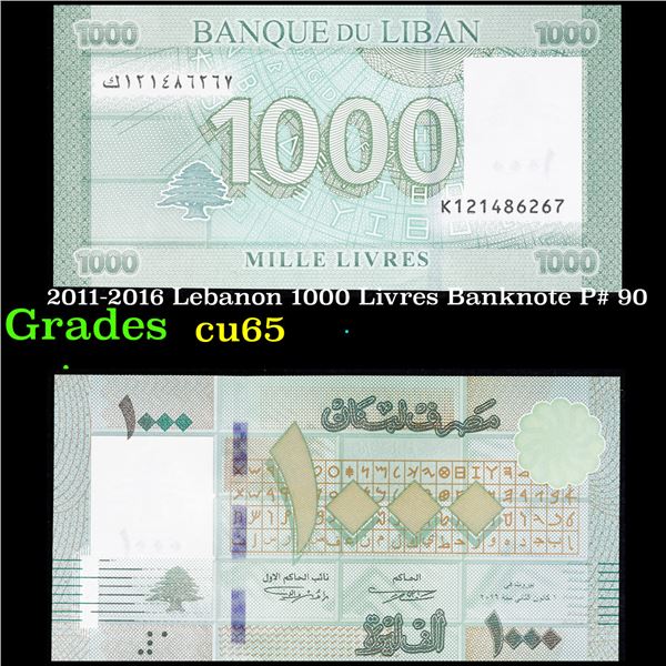 2011-2016 Lebanon 1000 Livres Banknote P# 90 Grades Gem CU