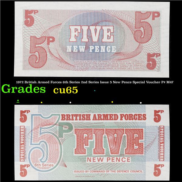 1972 British Armed Forces 6th Series 2nd Series Issue 5 New Pence Special Voucher P# M47 Grades Gem 