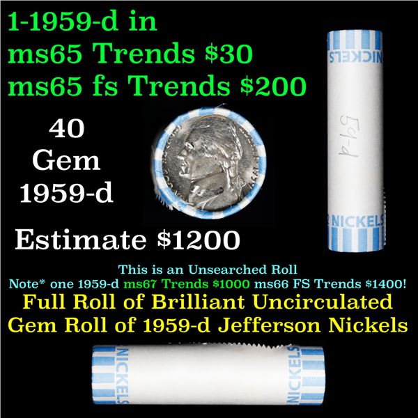 Shotgun Jefferson 5c roll, 1959-d 40 pcs Nickel Wrapper