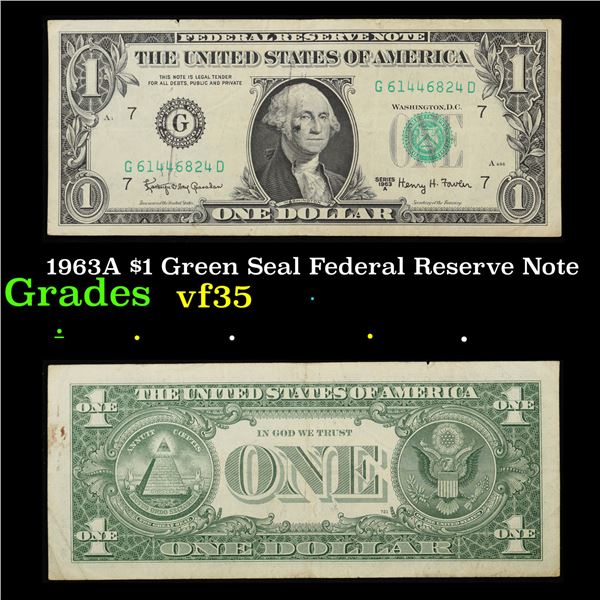 1963A $1 Green Seal Federal Reserve Note Grades vf++