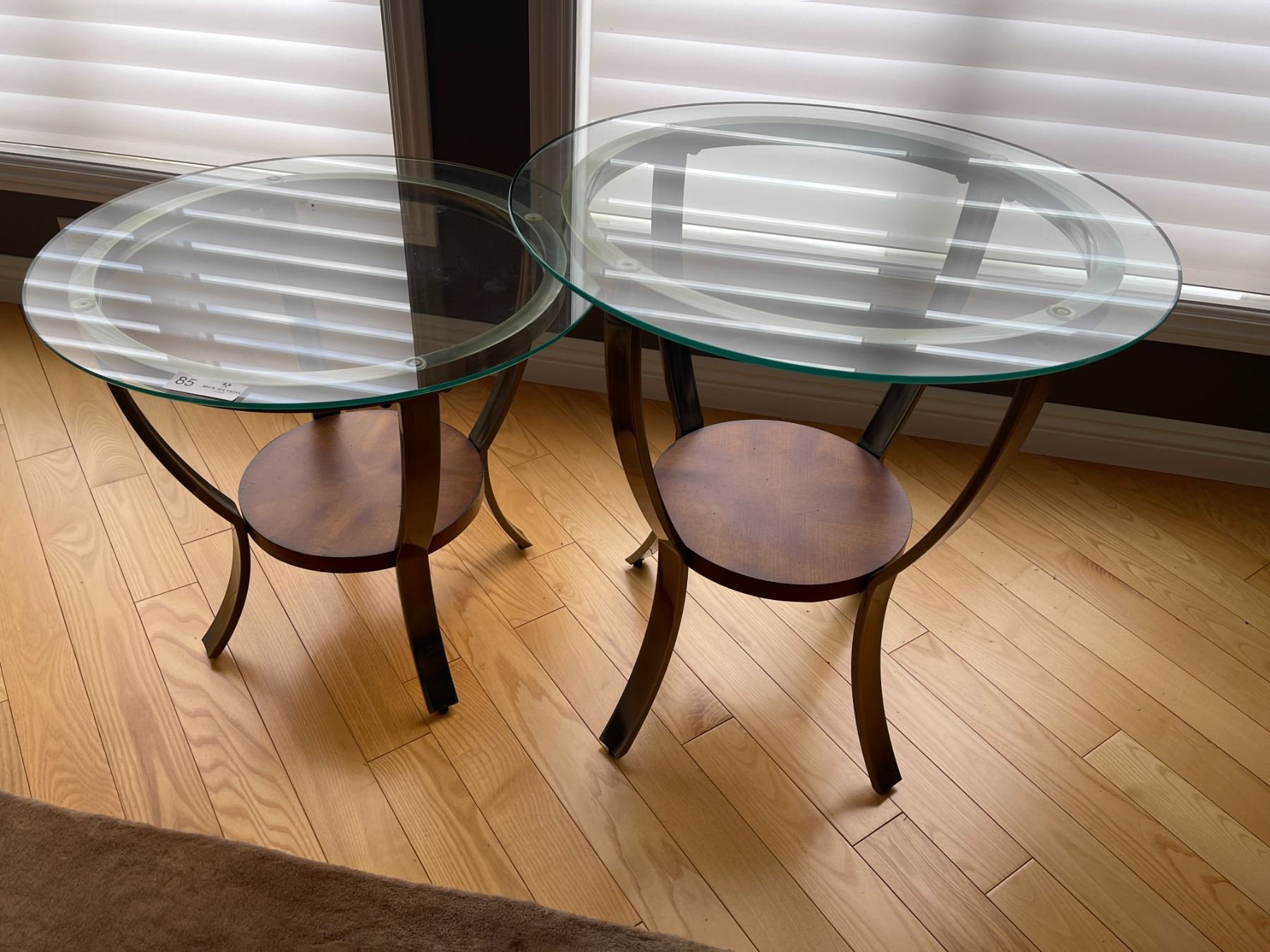 Matching Modern Glass/Wood Side Tables Beck Auctions Inc.