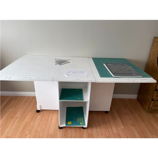 Fabric Cutting Table with Quilters Guides - Sides Fold Down & Has Wheels! 73Lx 41D x 36H