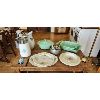 Image 1 : NO RESERVE Collection of vintage trays, water jug ,3 replica jadeite pieces, misc cookie cutters