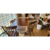 Image 1 : NO RESERVE Large antique dining room table with 6 chairs.5 ft extended to 8 ft 