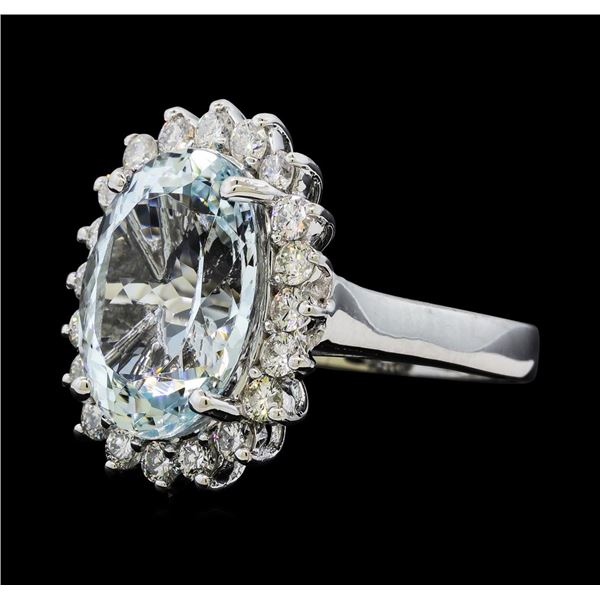 5.95 ctw Aquamarine and Diamond Ring - 14KT White Gold