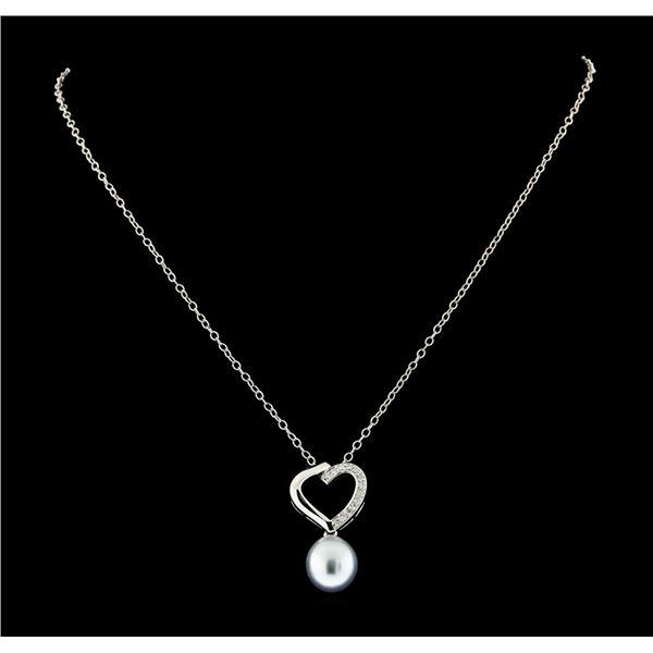 Pearl and Diamond Pendant With Chain - 14KT White Gold