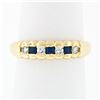 18K Gold 0.36 ctw Channel Square Sapphire Round Diamond Scalloped Stack Band Rin