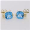 Image 1 : 14K Yellow Gold 2.62 ctw Cushion Checkerboard Blue Topaz & Diamond Stud Earrings
