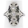 Antique Art Deco 18K White Gold .35 ctw Diamond Domed Etched Filigree Dinner Rin