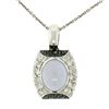 14K White Gold 4.31 ctw Oval Chalcedony White & Black Diamond 16" Pendant Neckla