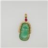 Image 1 : Unusual Green Chalcedony Carving Mounted in 18K Gold, Ruby & Diamond Pendant